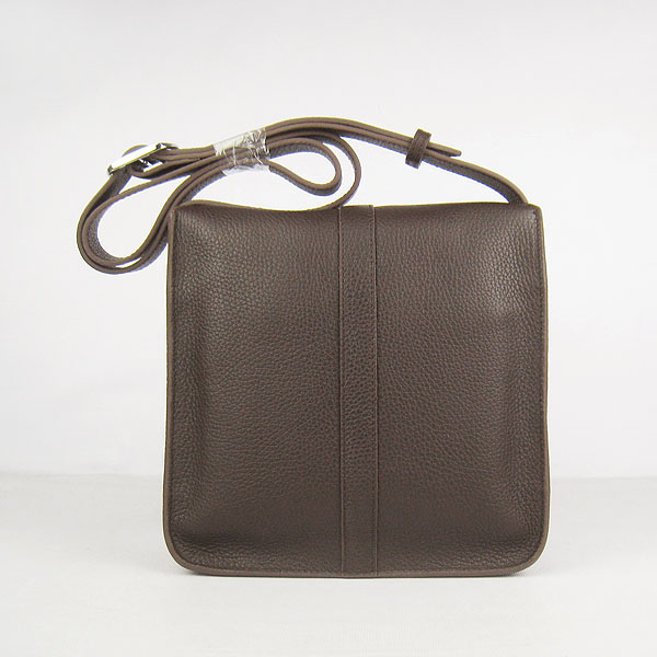 7A Hermes Togo Leather Messenger Bag Dark Coffee h2811 Replica